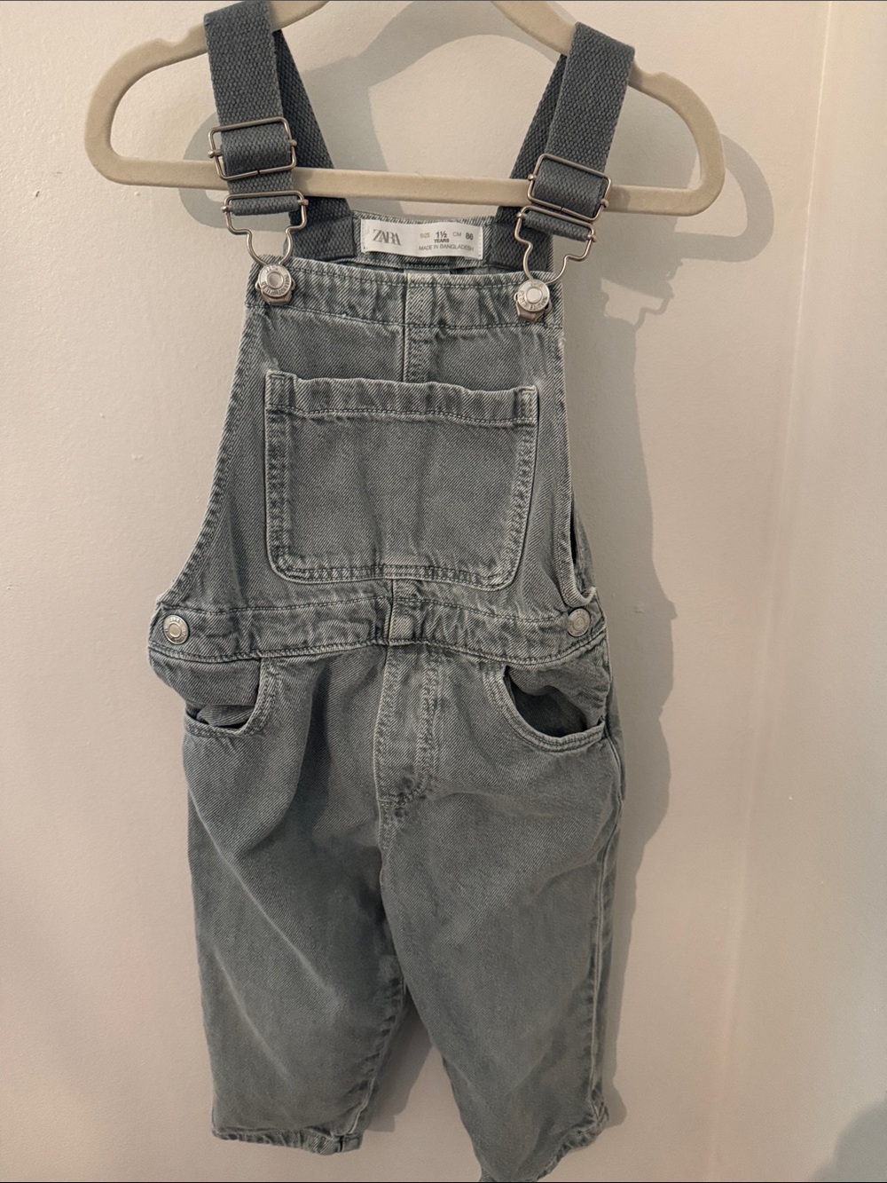 ZARA Kids Gray/Green Denim Overalls - Soft Gray